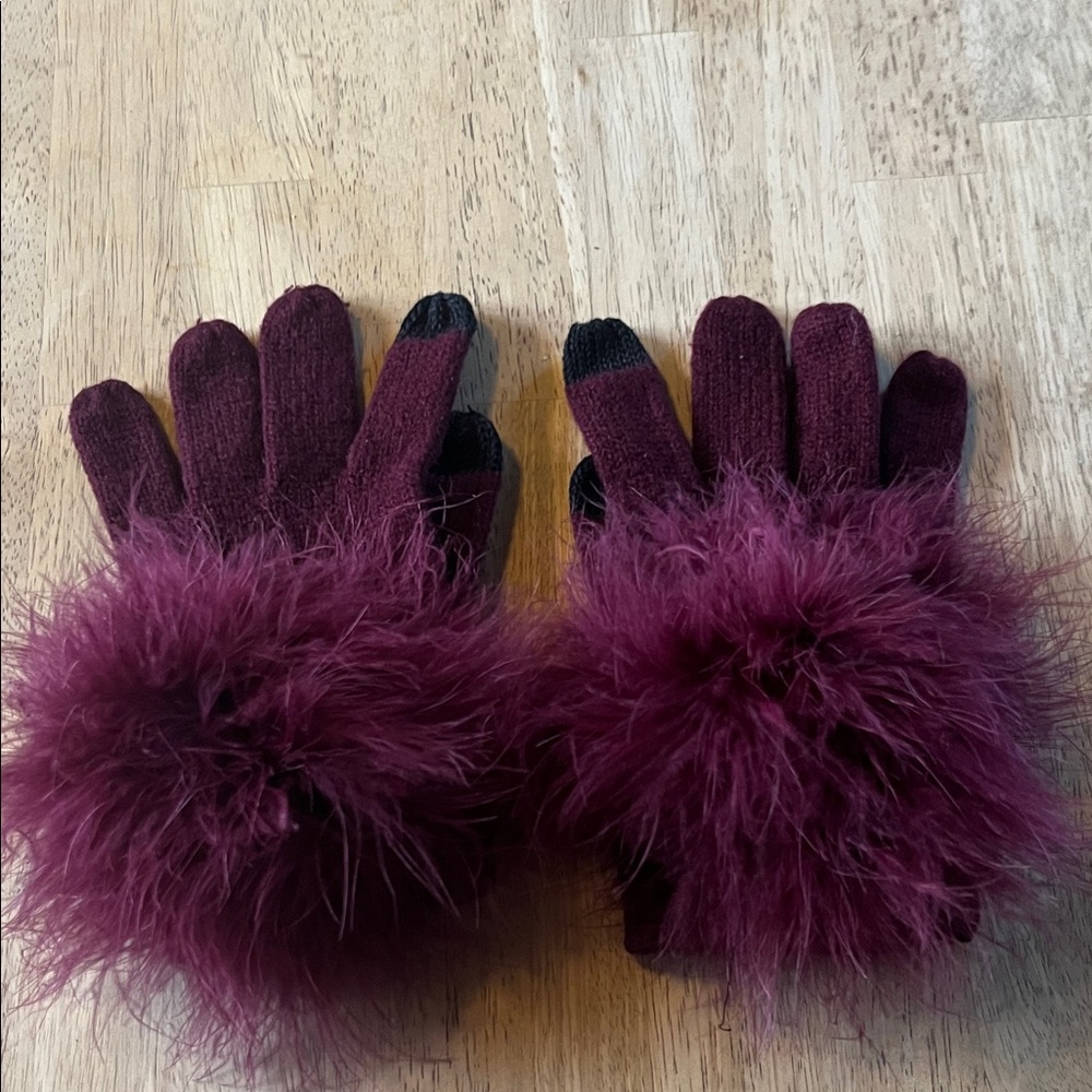 Kate Spade Burgundy Gloves with Faux Fur Cuffs